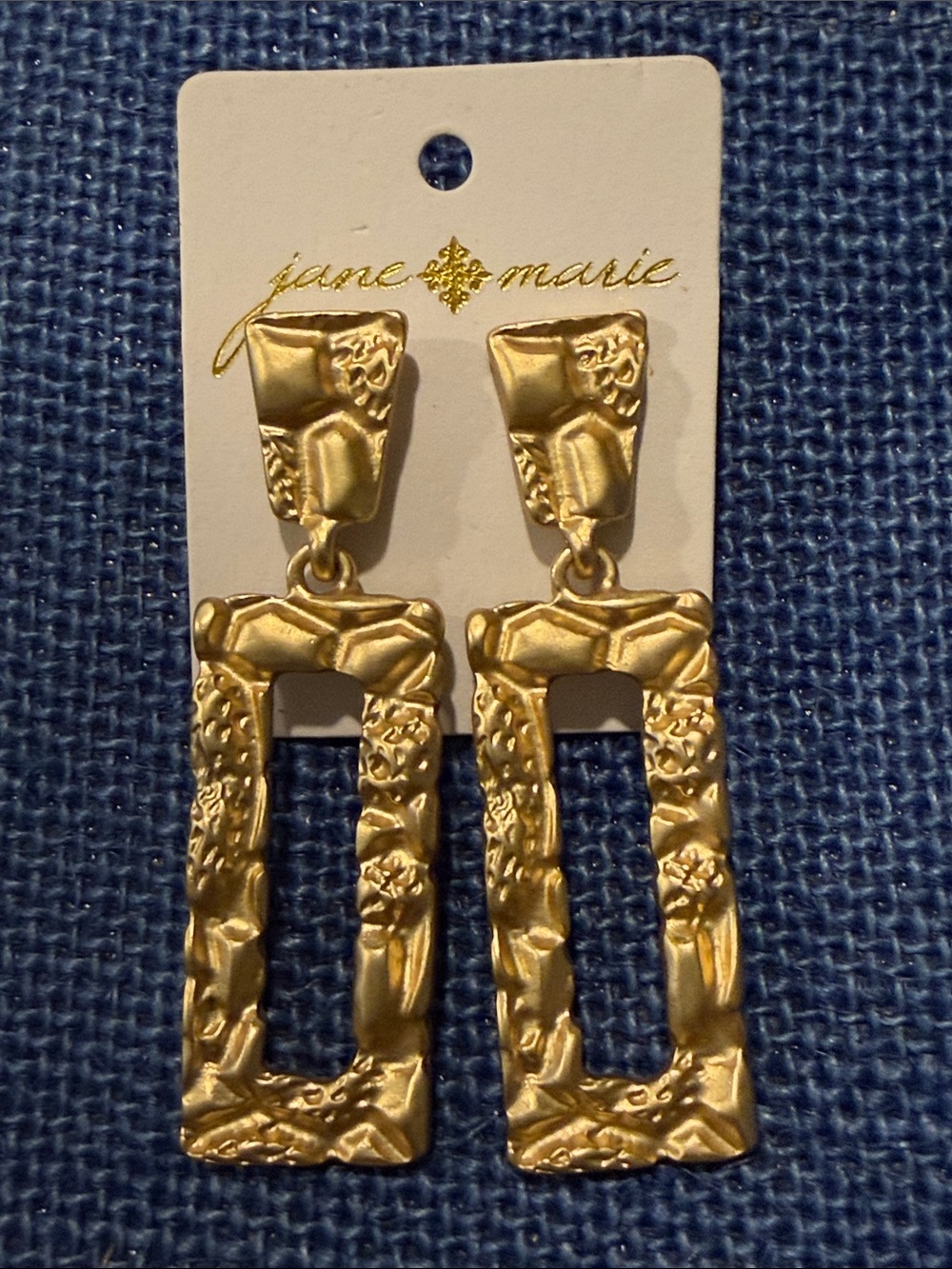jane marie Gold Textured Rectangle 2-1/2” Drop Earrings